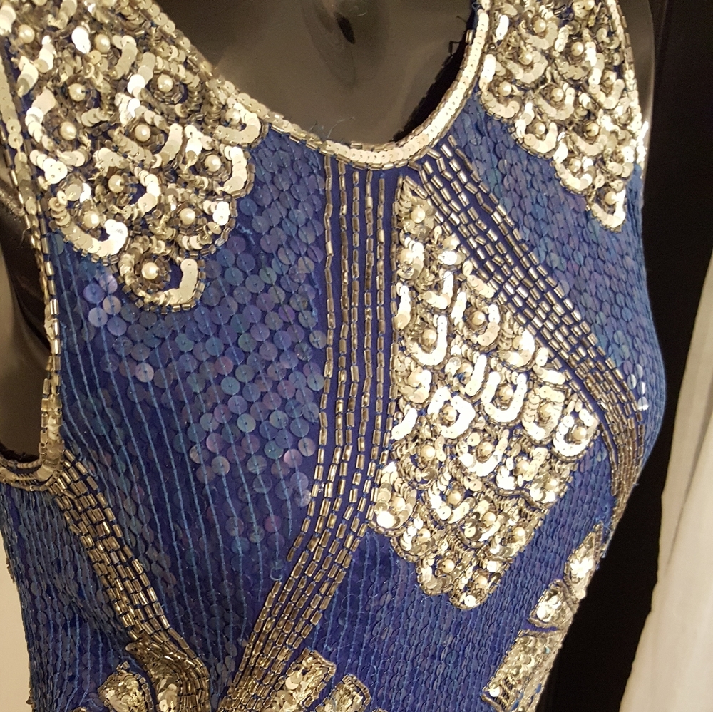 SAKS FIFTH AVENUE full Sequin Blue Dress - Picture 4 of 11